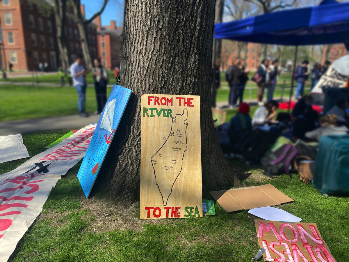 protest signs against a tree