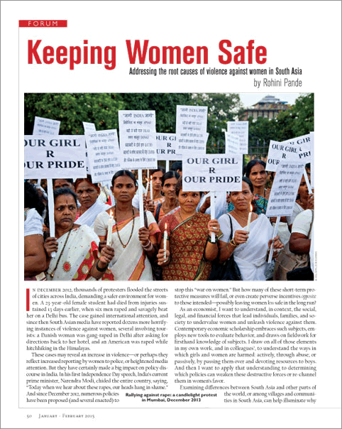 Opening page of women's safety article, Jan-Feb 2015