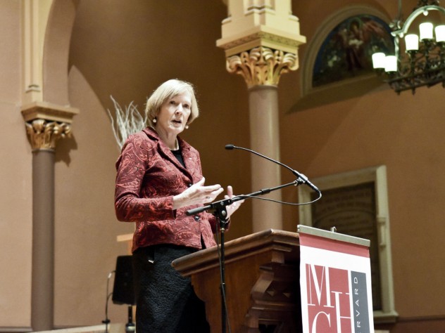 Photograph by Patricia Martin-Sanchez/Mahindra Humanities Center at Harvard In her keynote address for the conference, Margaret MacMillan addressed the upheavals in European society that led to the First World War. In an interview last summer, upon the paperback release of her book <i>The War That Ended Peace</i>, MacMillan told <i>The Guardian</i>, “Don't ask me who started the war or I'll burst into tears.“
