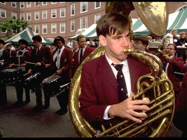 Photograph by Jim Harrison The Harvard Band helps ensure that there is always music at Commencement as well.