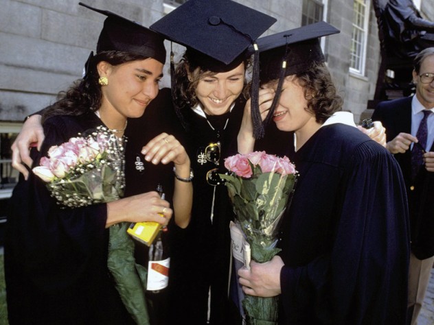 Photograph by Jim Harrison Eliot House roommates Rulonna Neilson of Salt Lake City, Alexandra Brown of Los Angeles, and Gouita Bozorgi of Lake Forest, Illinois (1991)