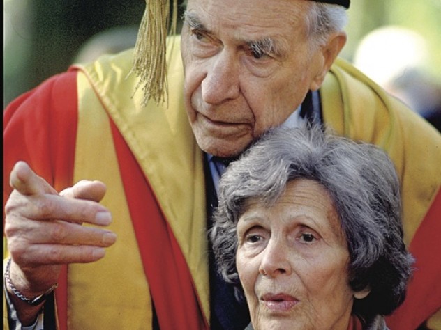 Photograph by Jim Harrison Professor John Kenneth Galbraith and his wife, Catherine (Atwater) Galbraith (1991)