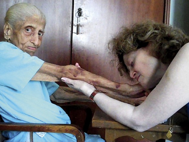 Photographs courtesy of <i>Indelible Lalita</i>/Julie Mallozzi Filmmaker Julie Mallozzi intercut scenes of Lalita Bharvani at home, tending to her garden or doing yoga, with startling images of x-rays and medical tests, including an echocardiogram. One poignant scene shows Bharvani visiting her elderly mother in India.