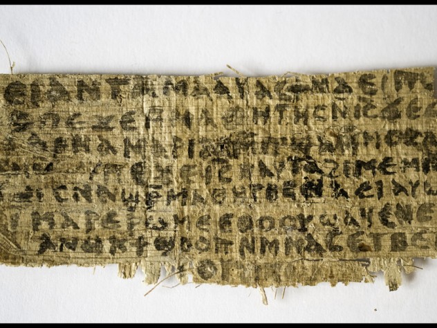 Photograph © 2012 Karen L. King The front of a papyrus fragment from an early Christian codex on which is written a previously unknown gospel, the Gospel of Jesus's Wife.
