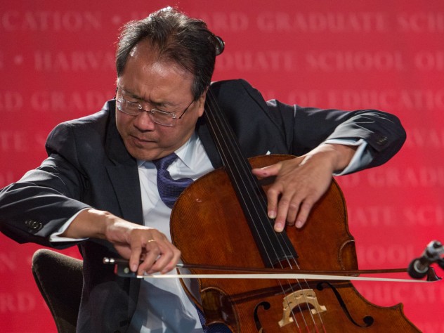 Photograph by Lisa Abitol/Harvard Graduate School of Education Yo-Yo Ma ’76, D.Mus. ’91, performed with his group, the Silk Road Project.