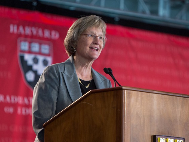 Photograph by Lisa Abitol/Harvard Graduate School of Education President Drew Faust lauded the HGSE community for its "grit" and spirit of exploration.