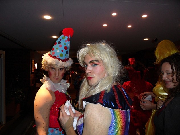 Photograph by Harvard Magazine/JS Members of the Hasty Pudding Theatricals fit right in with the evening's carnival atmosphere.
