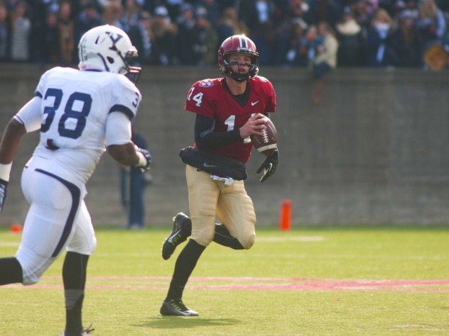 Photograph by Robert Worley Shaking off his first-half rust, quarterback Conner Hempel ’15 rebounded in the final 30 minutes, completing 11 of 16 passes for 163 yards and the enormous final touchdown.