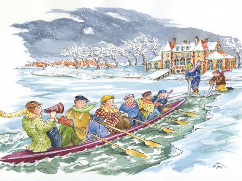 Harvard crew of 1926 rowing the icy water of the Charles River