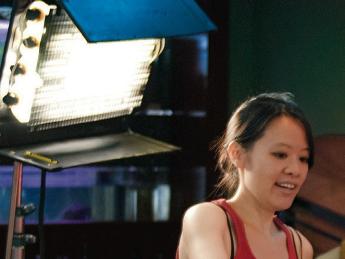 Producer Mynette Louie on the set of her film <i>Children of Invention</i> 