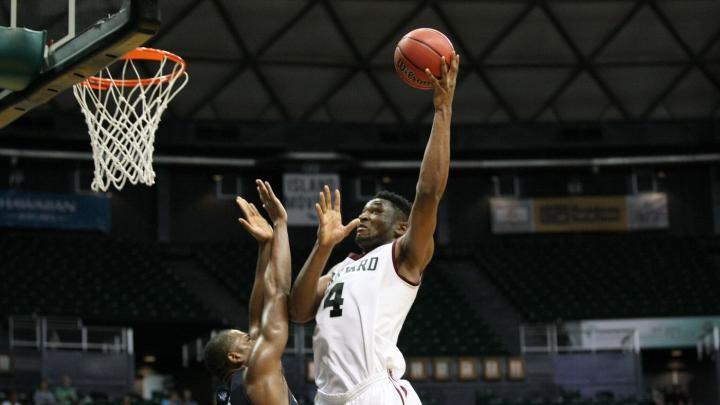 Zena Edosomwan (shown here against BYU) averaged 20.3 points and 13.1 rebounds in the Diamond Head Classic. The junior made the all-tournament team and was named Ivy League Player of the Week.