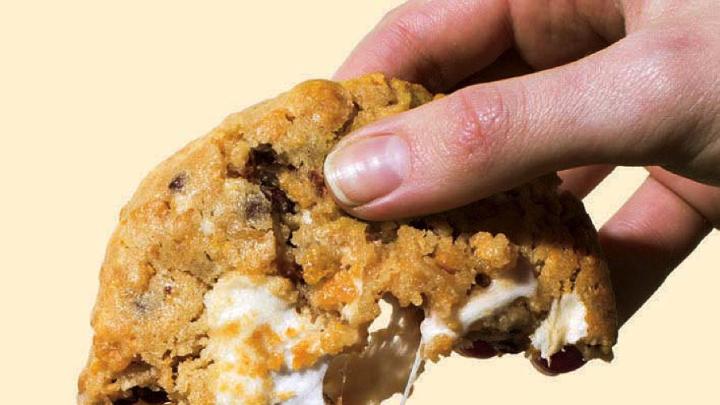 Photograph of cornflake chocolate chip marshmallow cookie from the book “Science and Cooking” 