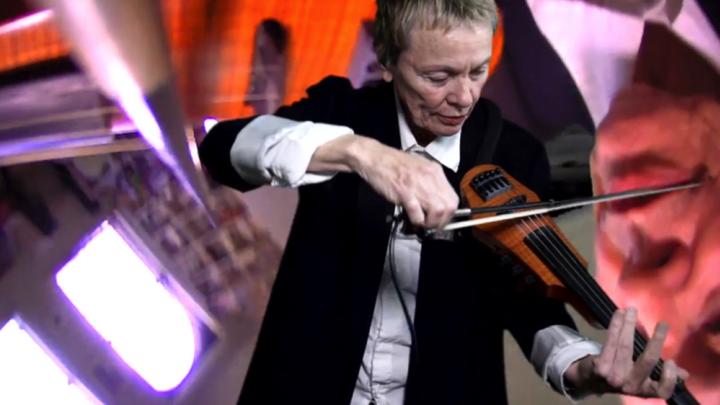 During her Norton Lectures, Laurie Anderson plays a violin of her own invention.