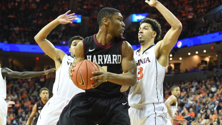 Sophomore Zena Edosomwan (shown here against Virginia) emerged as a more consistent post presence during Harvard’s three-game road trip.