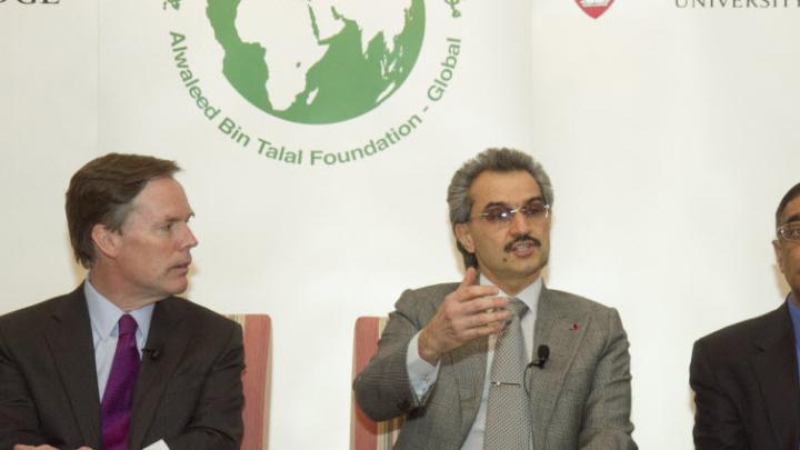 Nicholas Burns, Prince Alwaleed bin Talal, and Ali Asani participated in a panel on Islamophobia, anti-Americanism, and the Arab Spring at Loeb House on February 8.