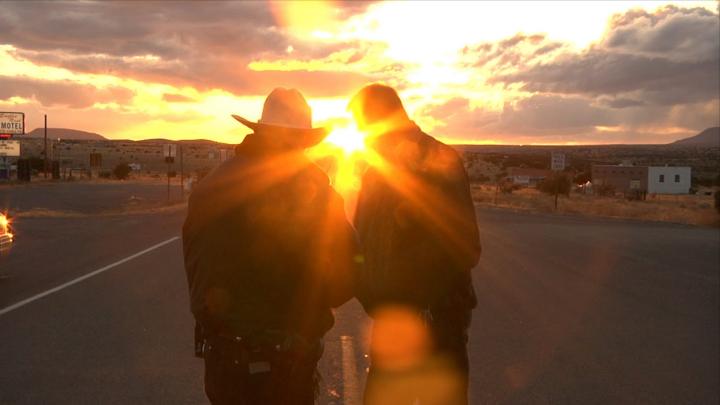 Two police officers in New Mexico, in a scene from the film.