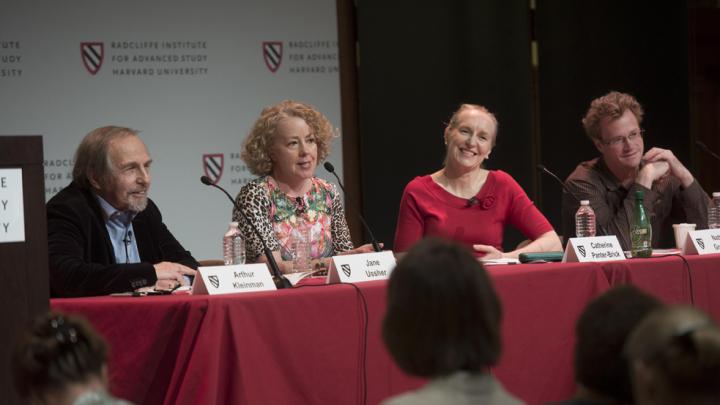 The panel "Defining Health: How Do Health and Disease Get Defined in Societies?" featured (left to right) Arthur Kleinman, Jane Ussher, Catherine Panter-Brick of Yale, and Nate Greenslit.