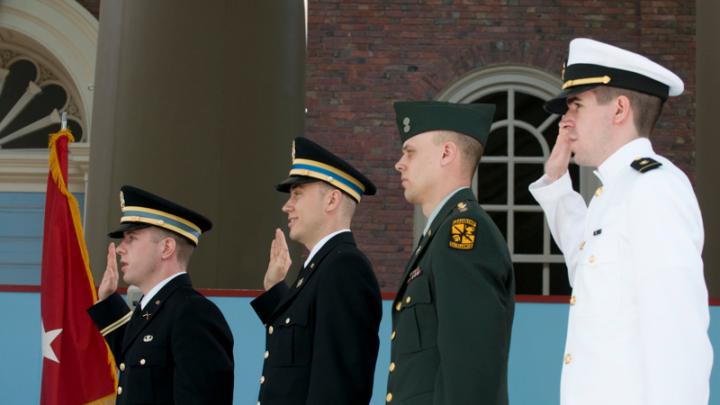 The Harvard ROTC class of 2011: (from left) Christopher W. Higgins, Aaron R. Scherer, Michael G. Schoenen, and James D. Reach