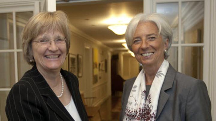 Kennedy School commencement speaker Christine Lagarde, managing director of the International Monetary Fund, visited President Faust at Massachusetts Hall during her trip to Harvard..