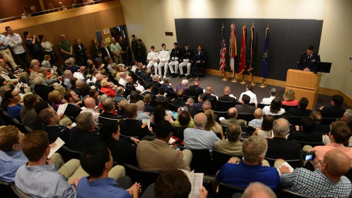 Bad weather on Wednesday morning forced the annual commissioning ceremony inside.