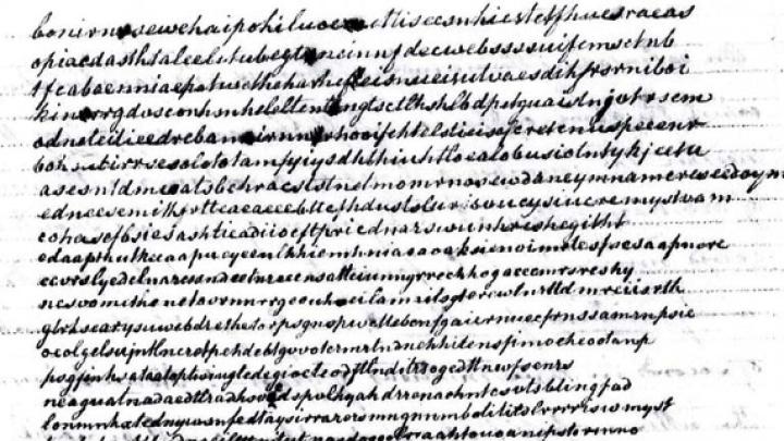Patterson’s challenge cipher to President Jefferson. He believed it “absolutely impossible” to decode, “even for one perfectly acquainted with the general system,” as it had more than “ninety millions of millions” possible keys. In fact, neither Jefferson nor anyone else, during two centuries, was able to decrypt it.