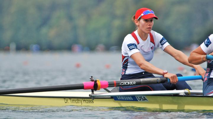 Caryn Davies rowing in a pair in 2011