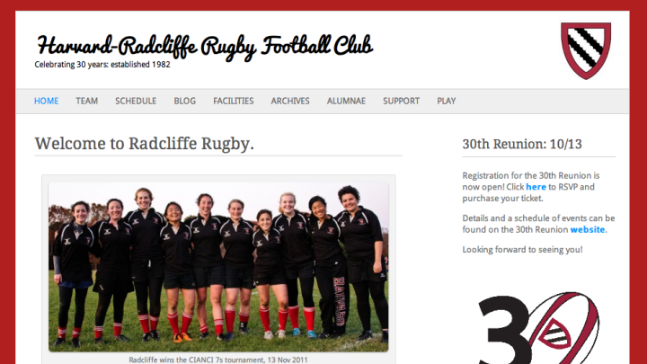A screen shot of the club's homepage