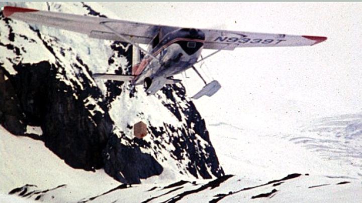 Additional supplies were airdropped by a bush plane into Base Camp—altitude 5,350 feet—at the foot of the Wickersham Wall.