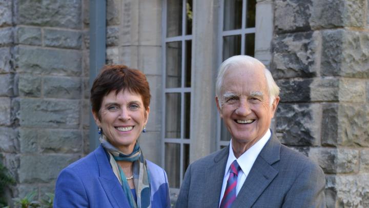 Derek Bok with Louise Richardson, Principal and Vice-Chancellor, University of St Andrews; Richardson was executive dean of the Radcliffe Institute for Advanced Study before moving to Scotland to assume her current post in 2009.