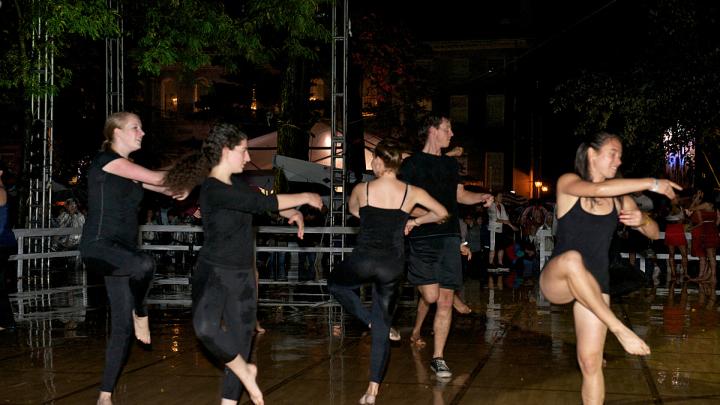 The main stage in front of Memorial Church was slick with rain, but the show went on.