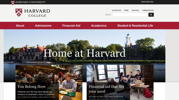 A screen shot of the Harvard College Connection’s new website.