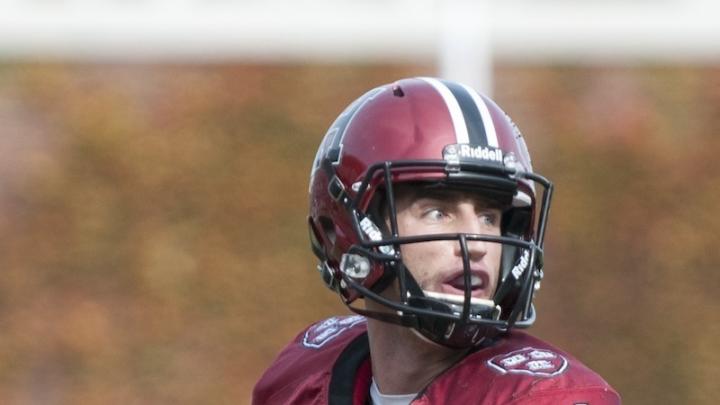 Quarterback Michael Pruneau passed for three touchdowns in the Crimson’s 35-16 victory over Lafayette. His first throw came on a fake field goal in the opening period.