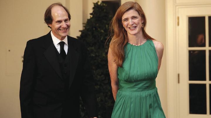 Sunstein and his wife, UN ambassador Samantha Power, arrive at the White House for a state dinner for French president Fran&ccedil;ois Hollande, February 2014.