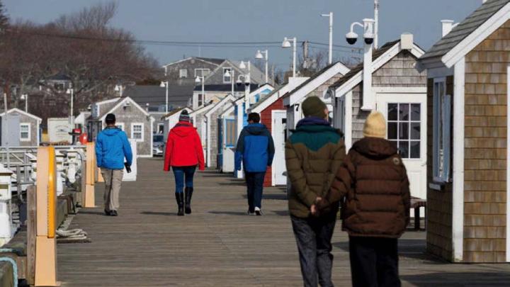 Winter walkers on Provincetown pier