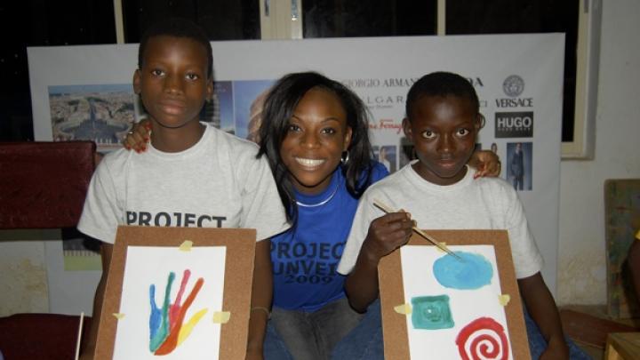 Camp participants Alabi Dolapo and Ayoade Basirat show off their artwork.