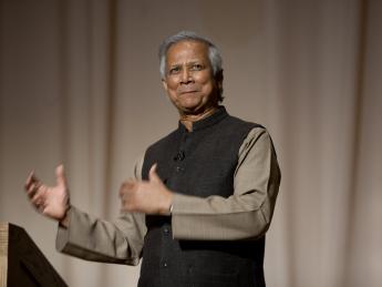 Muhammad Yunus speaks at Harvard Business School on April 19, 2012.