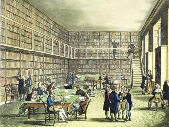 Thomas Rowlandson&rsquo;s view of the library of the Royal Institution in London, circa 1810 