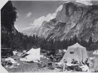 Historic photo of camping in Yosemite National Park, 1915