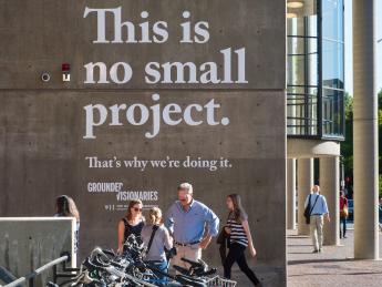 Emblazoned on the side of Gund Hall, this phrase offered motivation for the Graduate School of Design’s $110-million campaign launch.