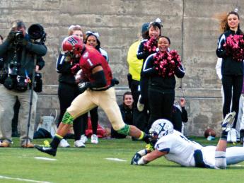 The play that made &ldquo;slant and go&rdquo; part of Crimson lore: having put a double move on Yale&rsquo;s Dale Harris, Andrew Fischer &rsquo;16 capered into the end zone after catching the winning pass from Conner Hempel with 55 seconds left.