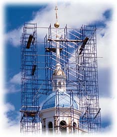 Restoration of the Lowell House Bell Tower. Photograph by Flint Born.