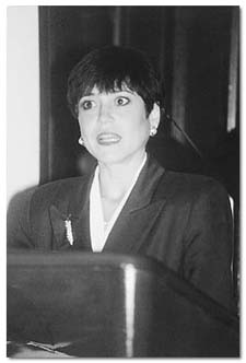 Monica Rabassa '83 addresses a conference in Panama City last year.