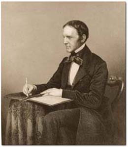 Prescott using a noctograph, a kind of mechanical ruled slate on which he did most of his writing.