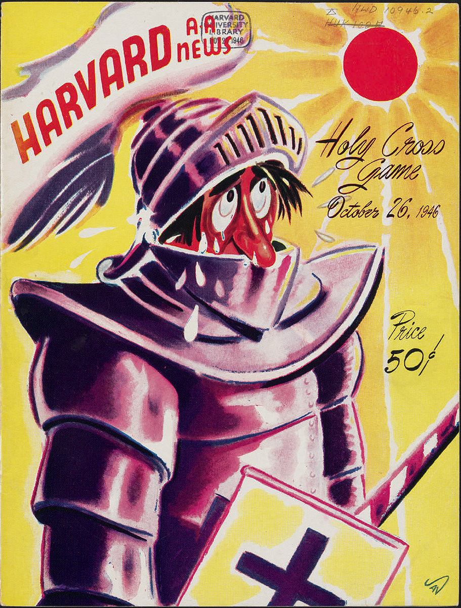 Football program cover with man in a suit a armour