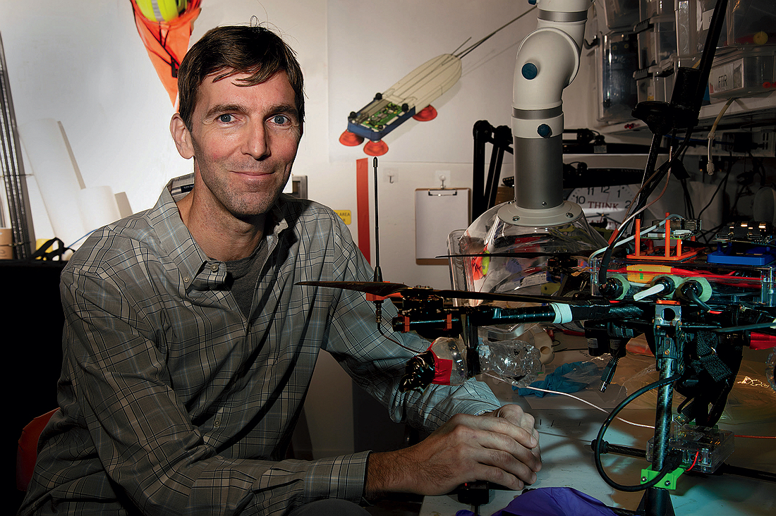 Rob Wood photographed in his micro robotics laboratory
