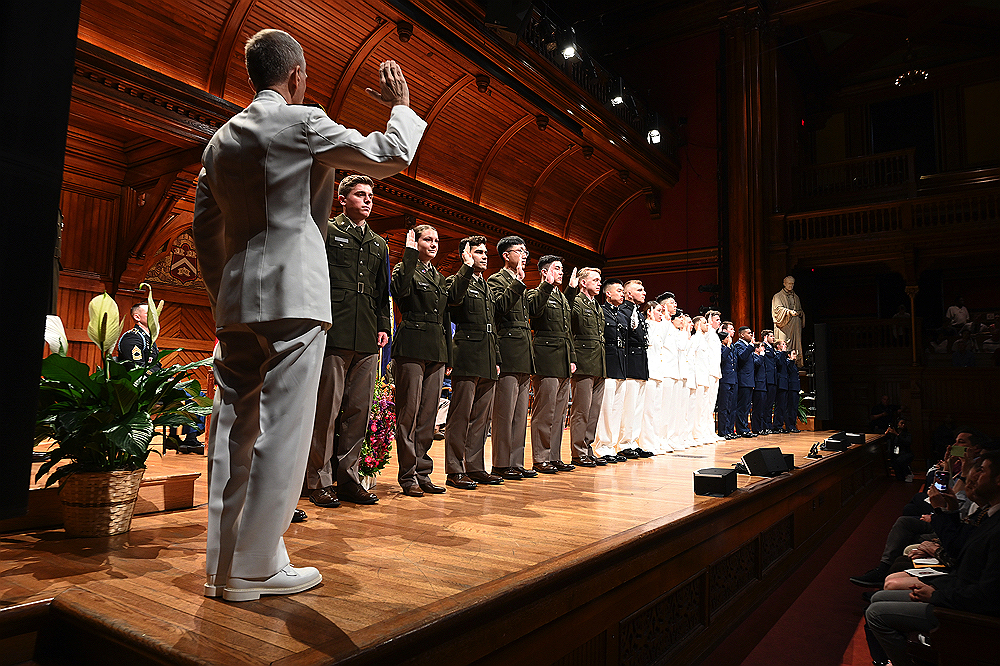 Cadets on stage at ROTC ceremony 