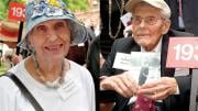 Frances Downing Vaughan ’44 and Donald F. Brown ’30 (holding a photo of himself on his graduation day)