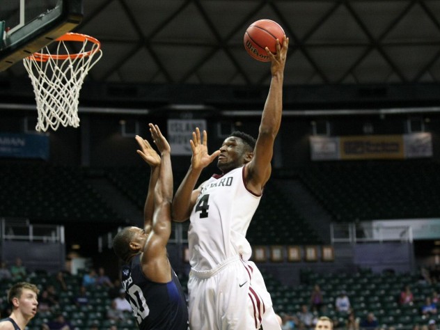 Zena Edosomwan (shown here against BYU) averaged 20.3 points and 13.1 rebounds in the Diamond Head Classic. The junior made the all-tournament team and was named Ivy League Player of the Week.
