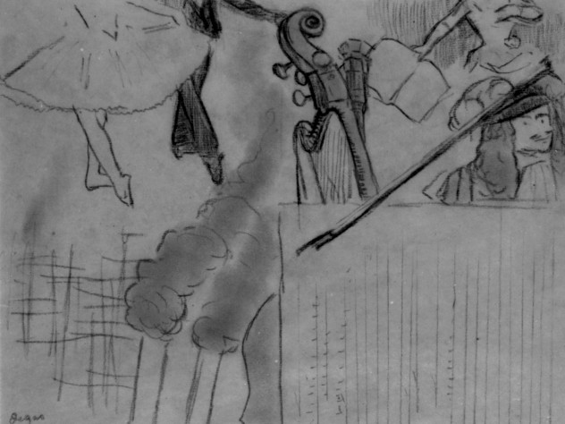 Image courtesy of the Isabella Stewart Gardner Museum Degas, <i>Program for an artistic soirée,</i> 1884. A less-finished version of the previous work, charcoal on buff paper, 23.4 x 30 cm.