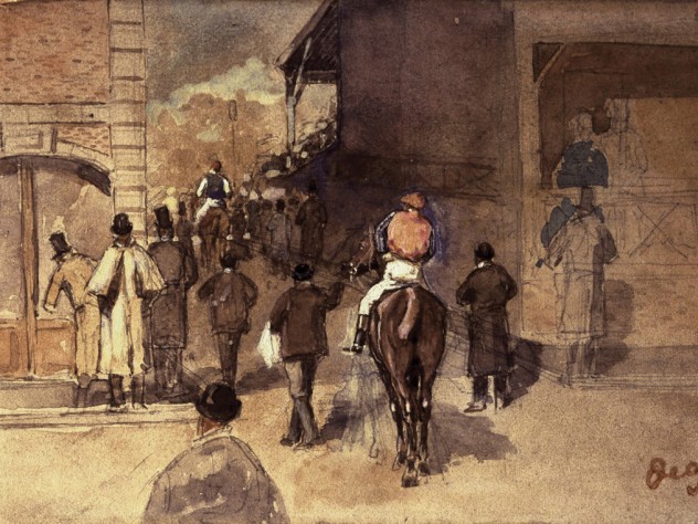Image courtesy of the Isabella Stewart Gardner Museum Five Gouache drawings by Edgar Degas. Isabella Gardner’s collection contains several works by Degas—including five drawings that were stolen in 1990. Gardner placed these works on a wooden cabinet in the Short Gallery. Degas, <i>La Sortie de Pesage</i>. Pencil and watercolor on paper, 10 x 16 cm.